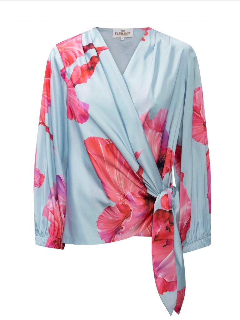 Karmamia Elena Wrap Blouse Silk Floral Tie Waist Romantic S